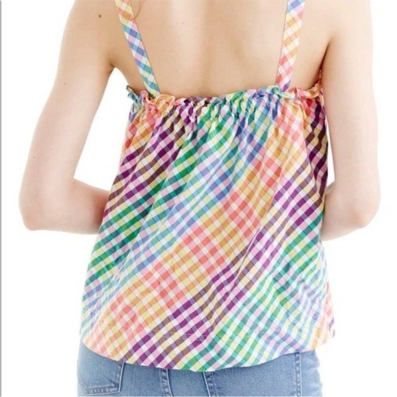 J. Crew RAINBOW GINGHAM Cottagecore Smocked Button Front Tank Top - Picture 7 of 7